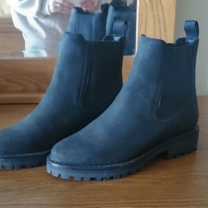 Black Leather Chelsea Boots with Chunky Soles